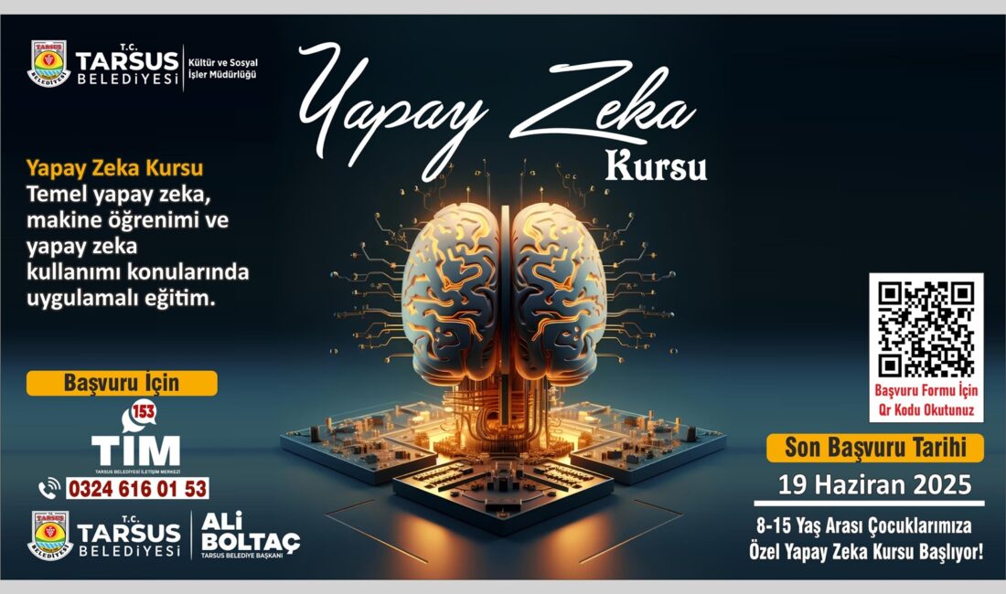 TARSUS BELEDİYESİ’NDEN GELECEĞE YATIRIM: ÇOCUKLARA ÖZEL YAPAY ZEKA KURSU BAŞLIYOR Tarsus Belediyesi, teknoloji çağının gerekliliklerine uygun projelerle çocukların eğitimine katkı