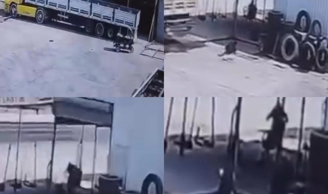 Mersin’de bir tamir atölyesinde tırın altındaki bakım malzemelerini almak isteyen