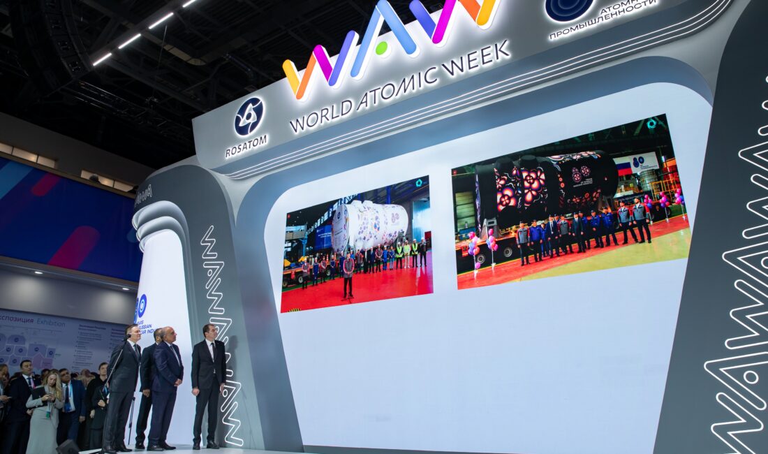 Moskova’da düzenlenen “Dünya Nükleer Haftası” forumunun açılış töreninde, çevrimiçi bağlantı
