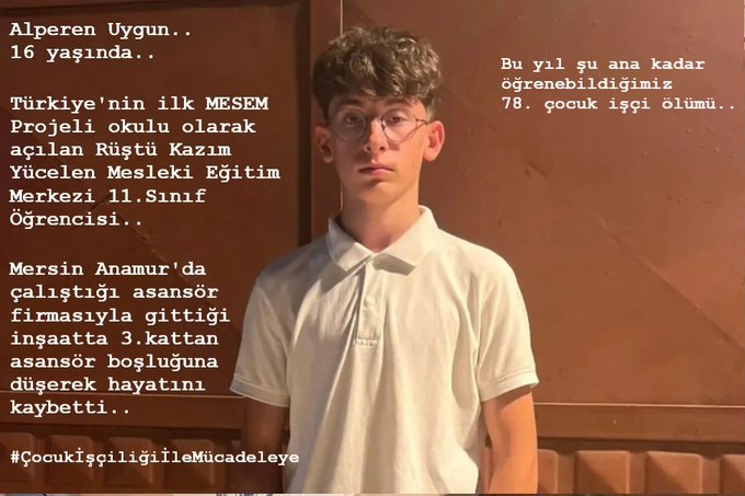 ANAMURLU ALPEREN İŞ CİNAYETİNE KURBAN OLDU! Mersin’in Anamur ilçesinde, Rüştü Kazım Yücelen Mesleki Eğitim Merkezi 11.