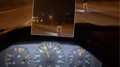 Mersin’de gece saatlerinde çevreyolunda kaydedilen görüntüler, trafik güvenliği açısından ciddi