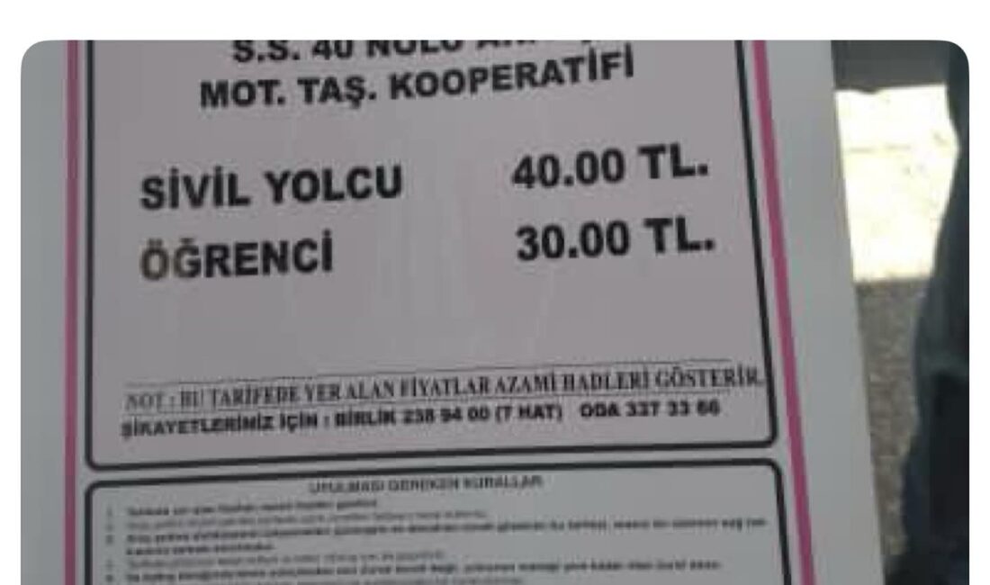 Mersin’de şehir içi dolmuş ücretlerine zam yapıldı. Yeni tarifeye göre