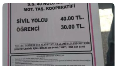 Mersin’de şehir içi dolmuş ücretlerine zam yapıldı. Yeni tarifeye göre