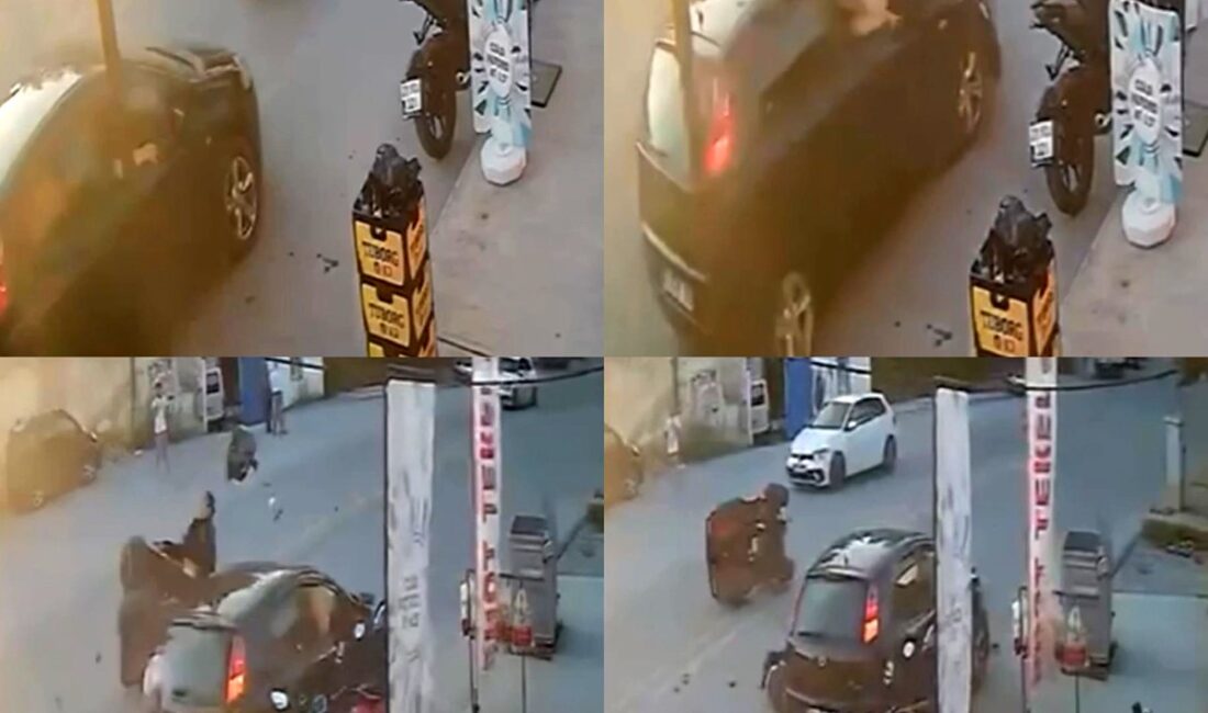Mersin’in Tarsus ilçesinde otomobille çarpışan motorun sürücüsü yaralanırken o anlar