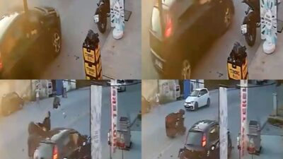 Mersin’in Tarsus ilçesinde otomobille çarpışan motorun sürücüsü yaralanırken o anlar