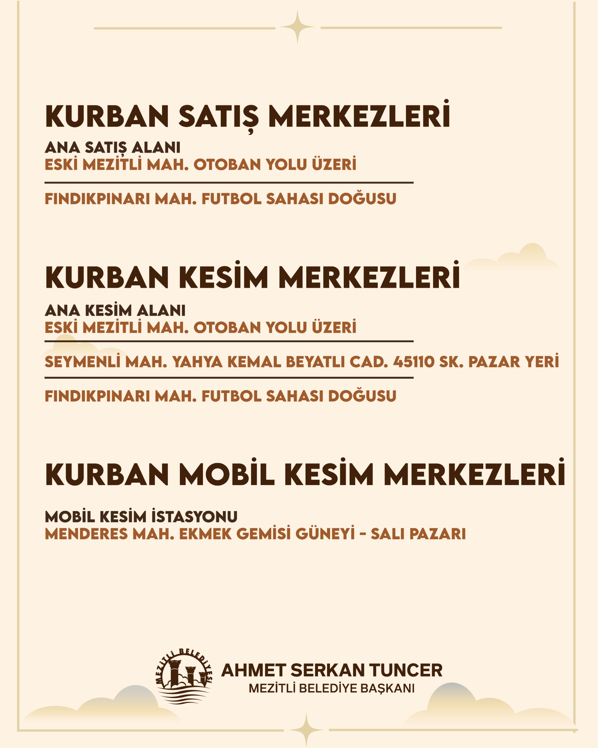 MEZİTLİ BELEDİYESİ’NDEN KURBAN BAYRAMI DÜZENLEMESİ