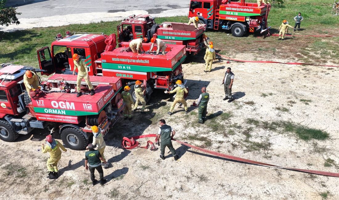Mersin‘in Mezitli ilçesindeki Kuyuluk Orman Deposunda düzenlenen yangın tatbikatında, orman
