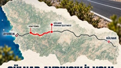 Gülnar–Aydıncık İl Yolu’nun Gülnar Orman İşletmesi ile yeni tünel arasında