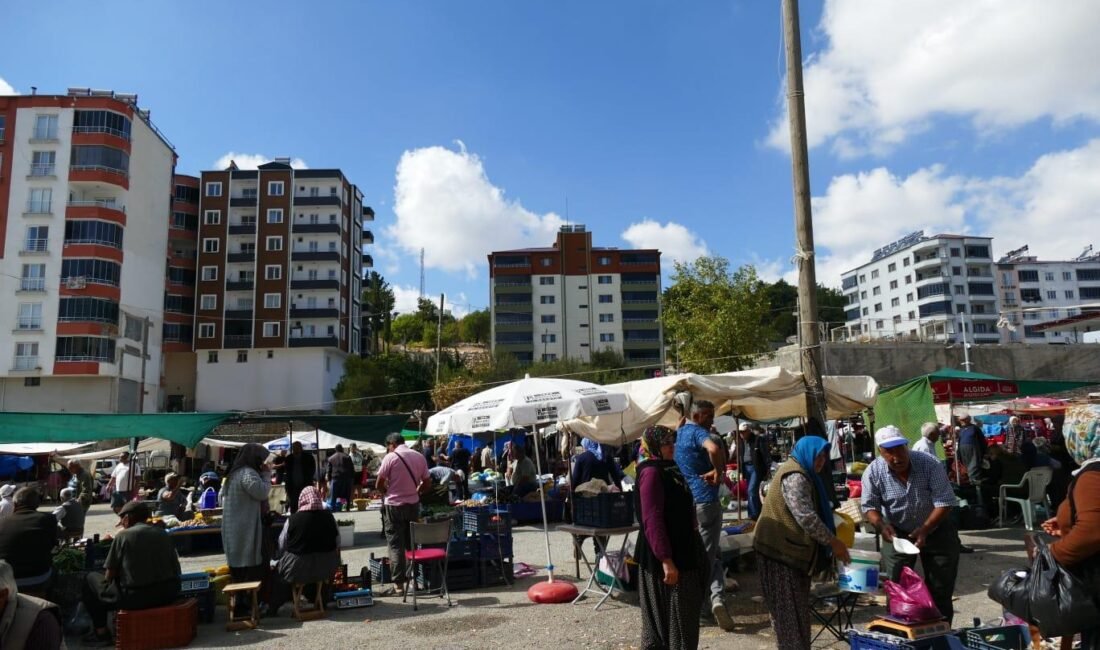 Mersin’in Gülnar ilçesinde kurulan pazar, sonbaharla birlikte kışlık ihtiyaçlarını karşılamak