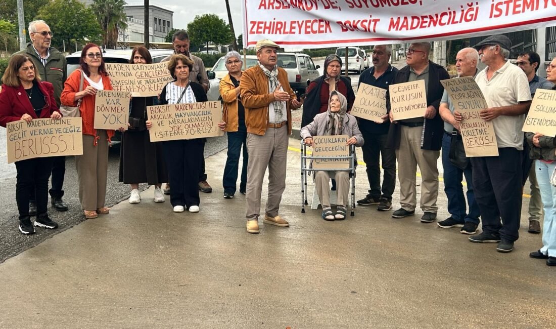“ÇOCUKLARIN GELECEĞİNİ ÇALMAYIN, ÇEŞMELERİMİZ KURUSUN İSTEMİYORUZ” Mersin’in Toroslar ilçesine bağlı Arslanköy Mahallesi’nde Berus Madencilik A.Ş. tarafından